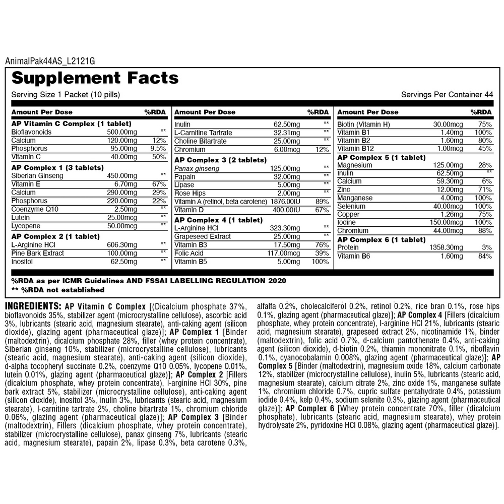 Universal Nutrition Animal Pak Powder 295 g – GNC Guatemala