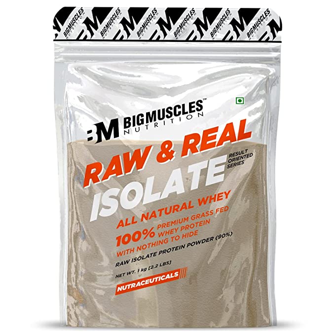 BIG MUSCLES Raw & Real Isolate 1 Kg Unflavoured + Real BM Vitamin ( free )