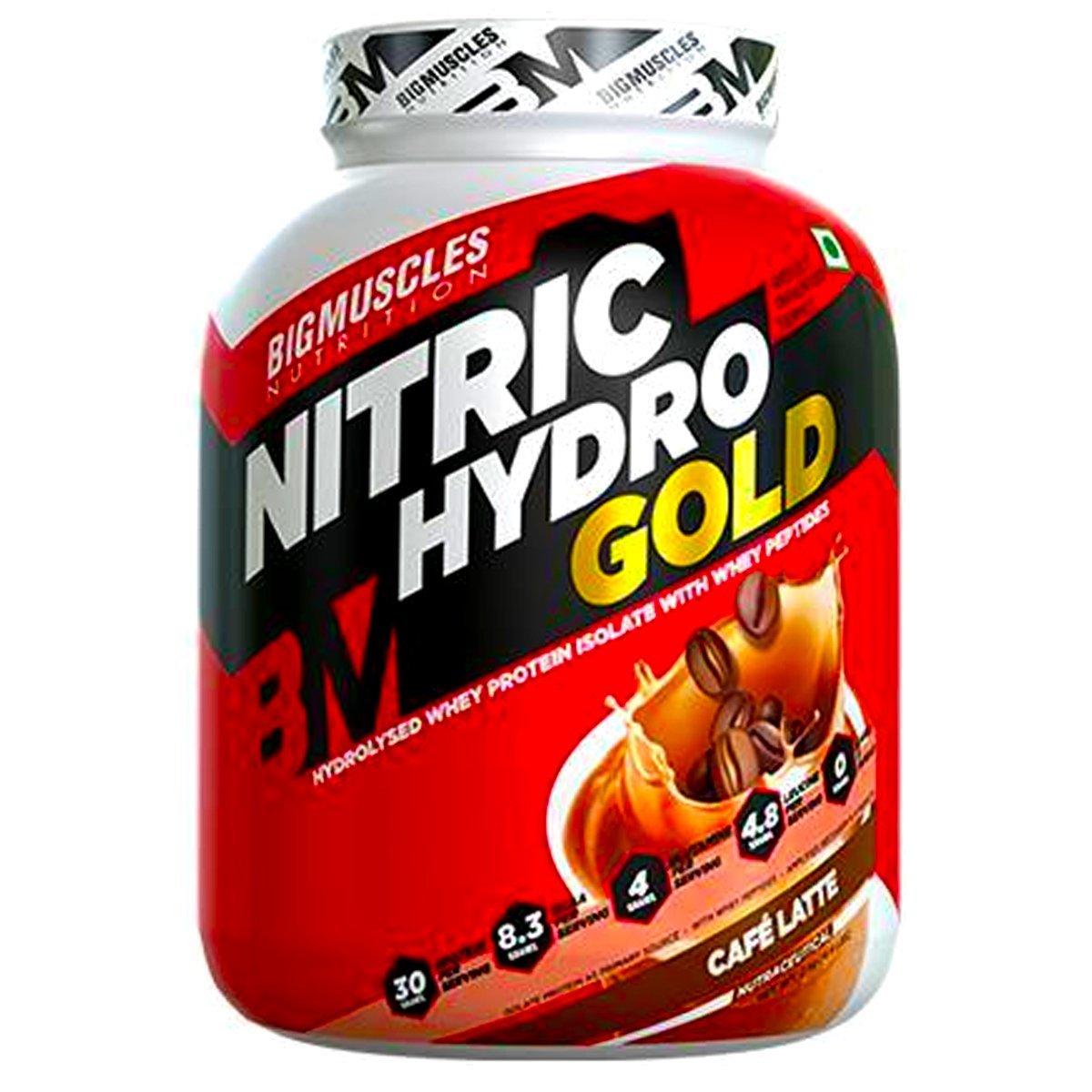 BIG MUSCLES Nitric Hydro Gold 4.4 Lbs Café Latte + Real BM Vitamin ( free )